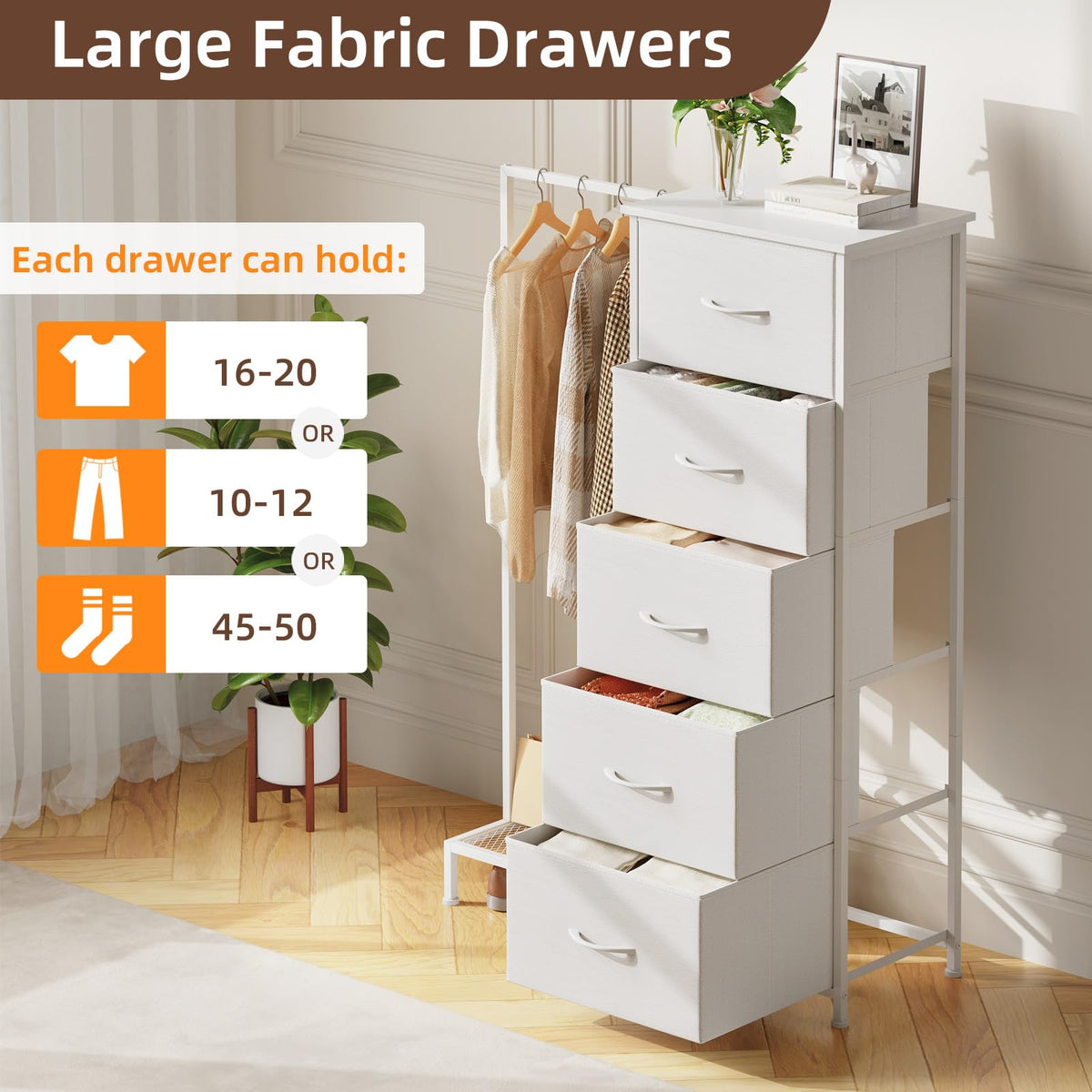 Dresser with Hanging Rack, 5 Drawers E9546