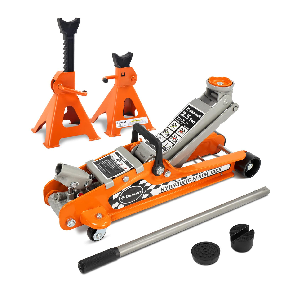 Steel Floor Jack and Orange Jack Stands R164