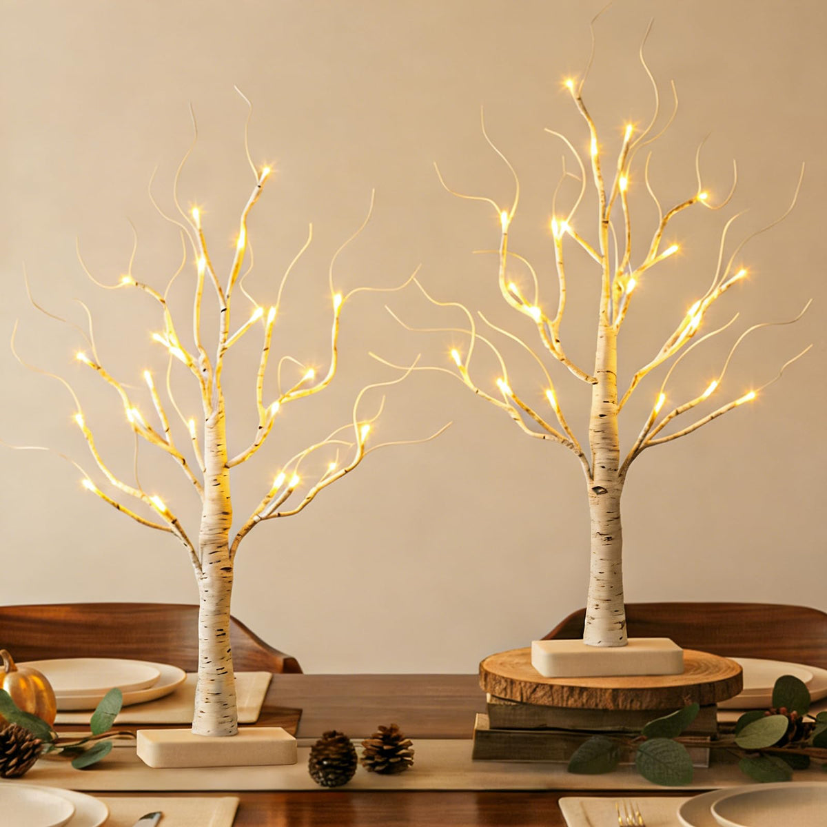 Lighted Birch Tree 2 Pack with 24 LED Battery Powered Timer Z503757