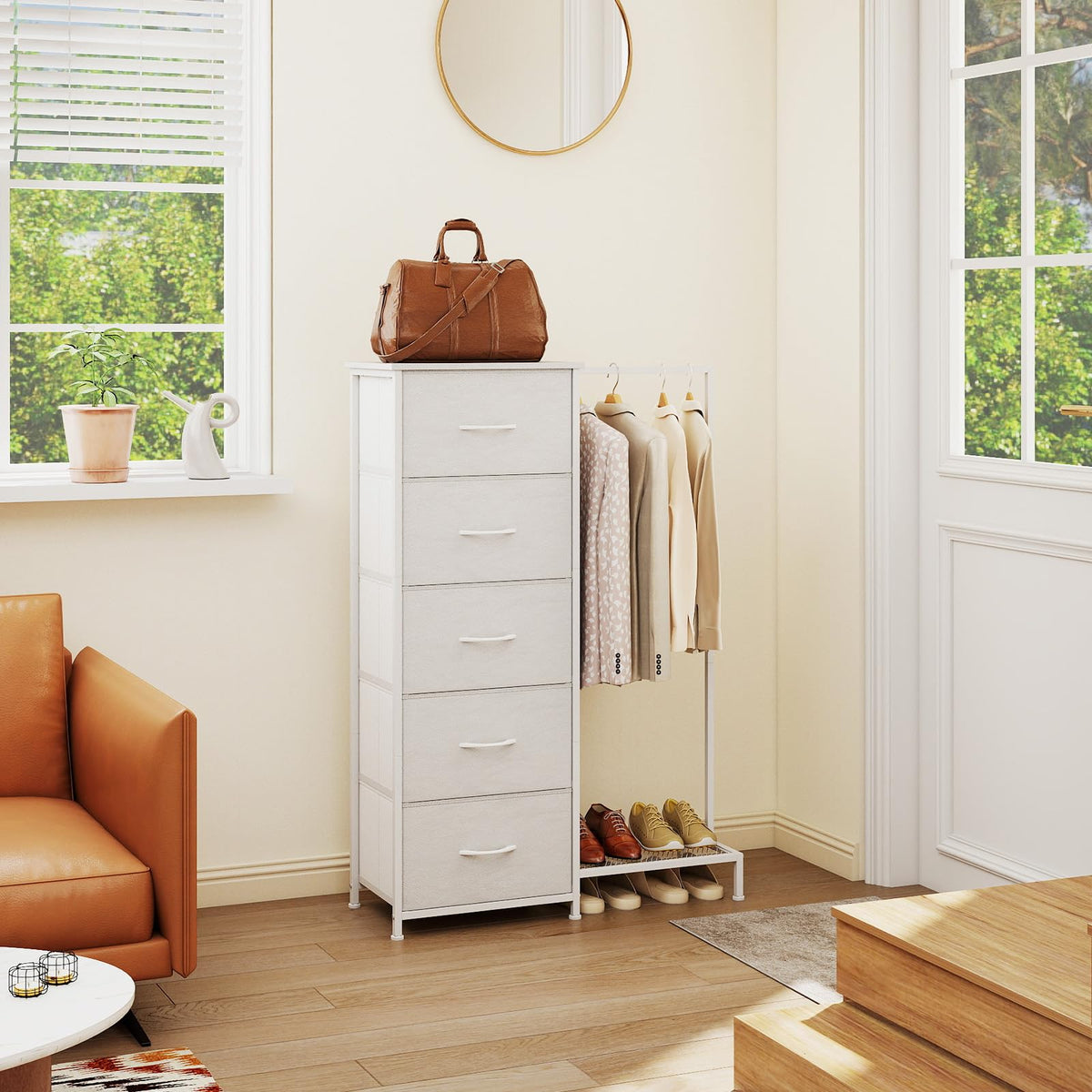 Dresser with Hanging Rack, 5 Drawers E9546