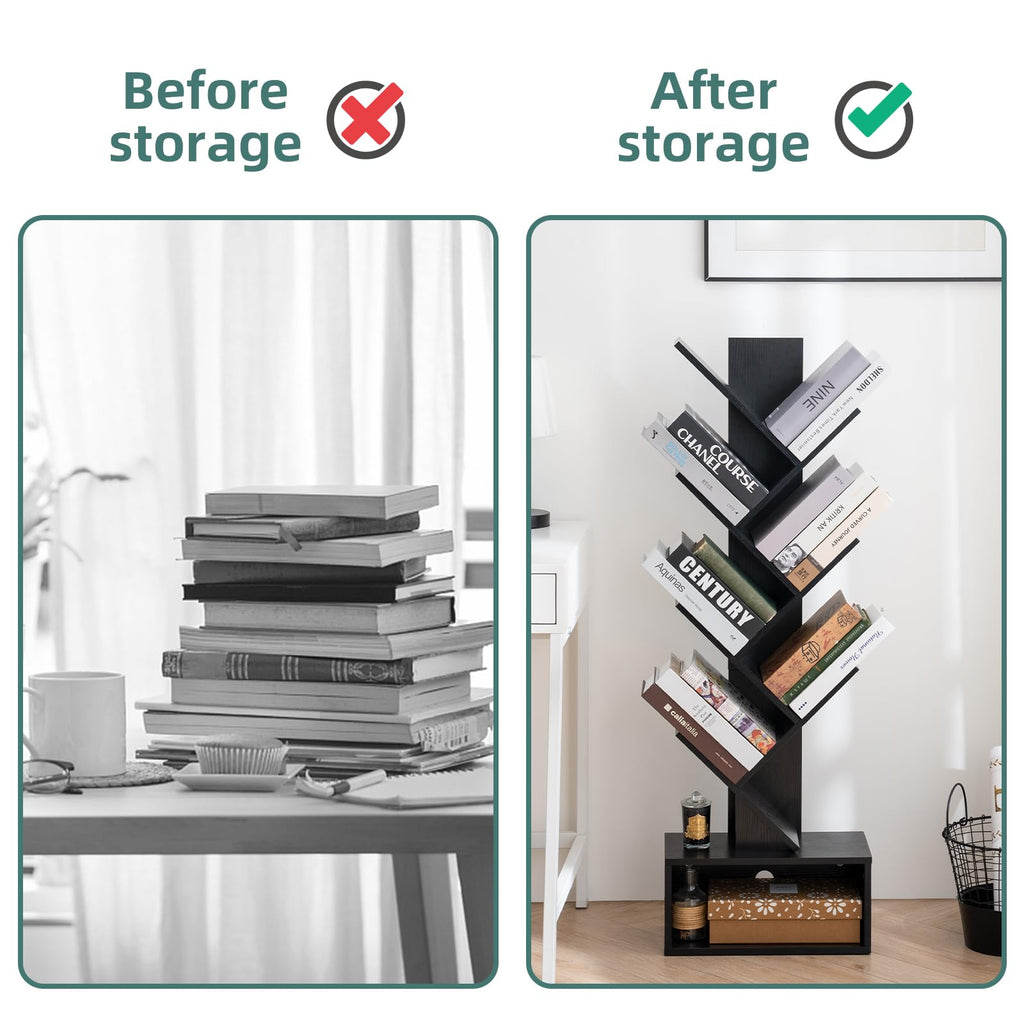Black 6 Tier Wood Tree Bookshelf B90815