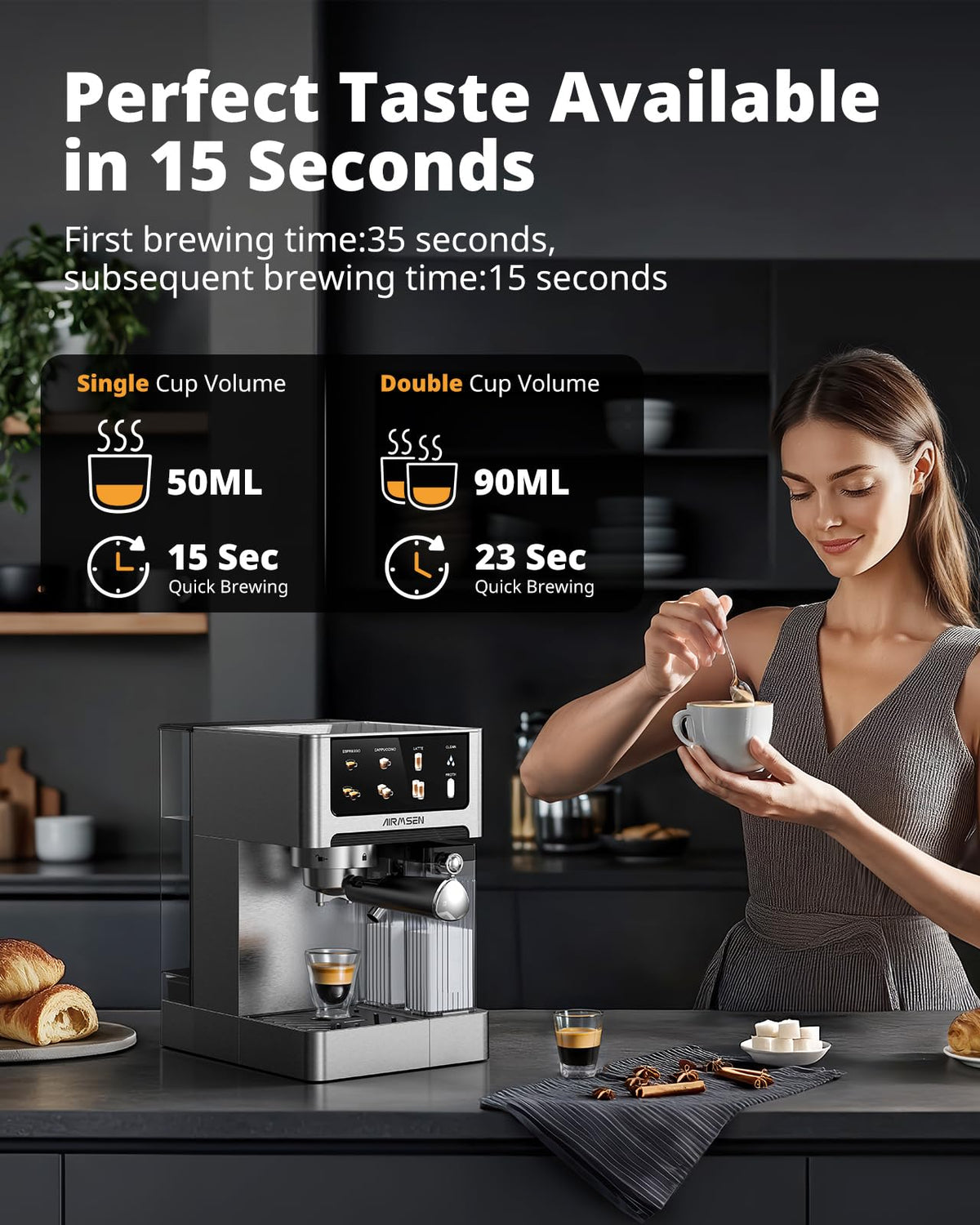 20 Bar Espresso Machine with Milk Frother, Stainless Steel, 60oz Water Tank B286086