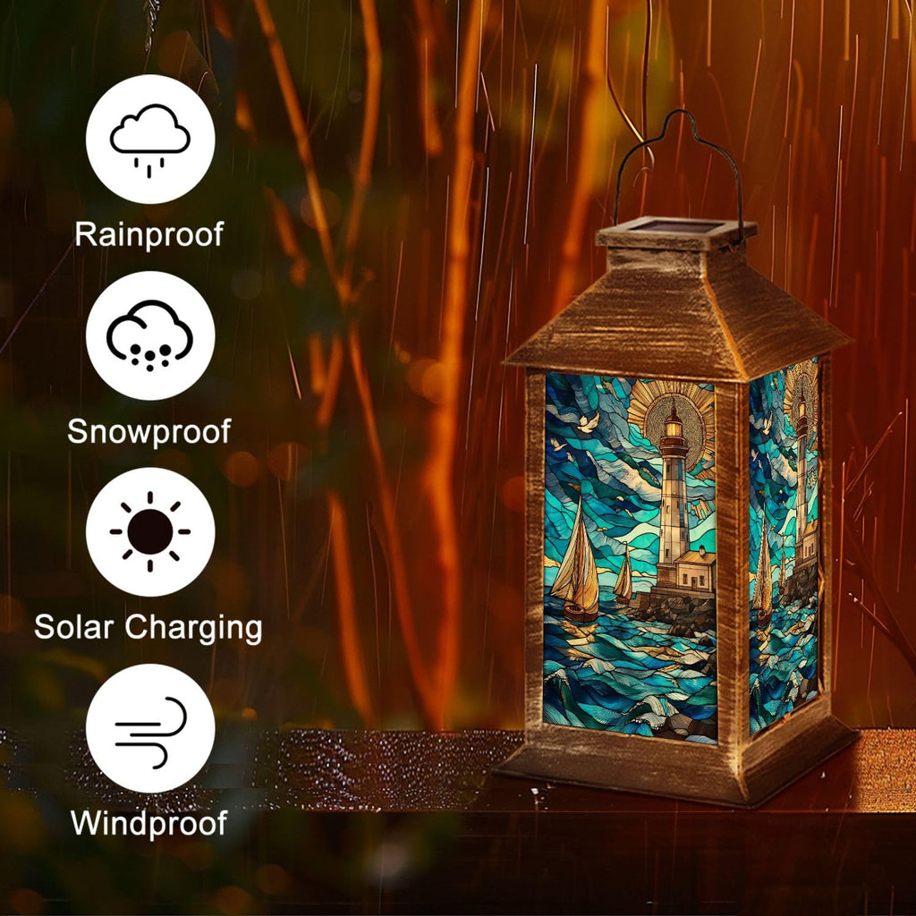 Solar Lantern Stained Glass Outdoor Waterproof Hanging Solar Light U9738