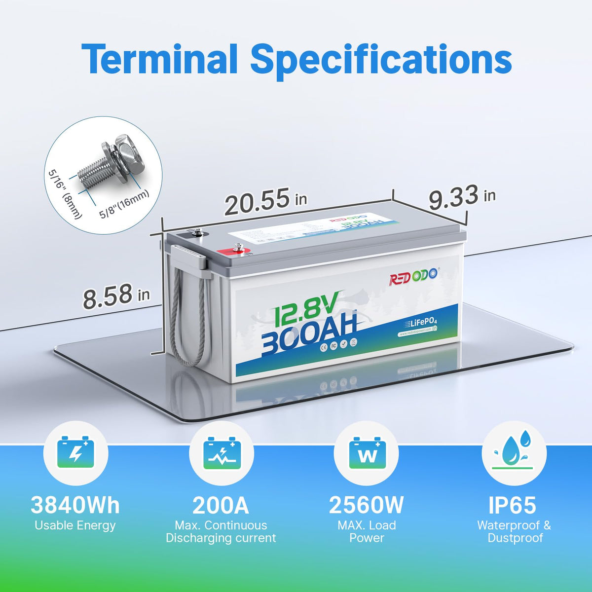 12V 300Ah LiFePO4 Marine Battery D8180