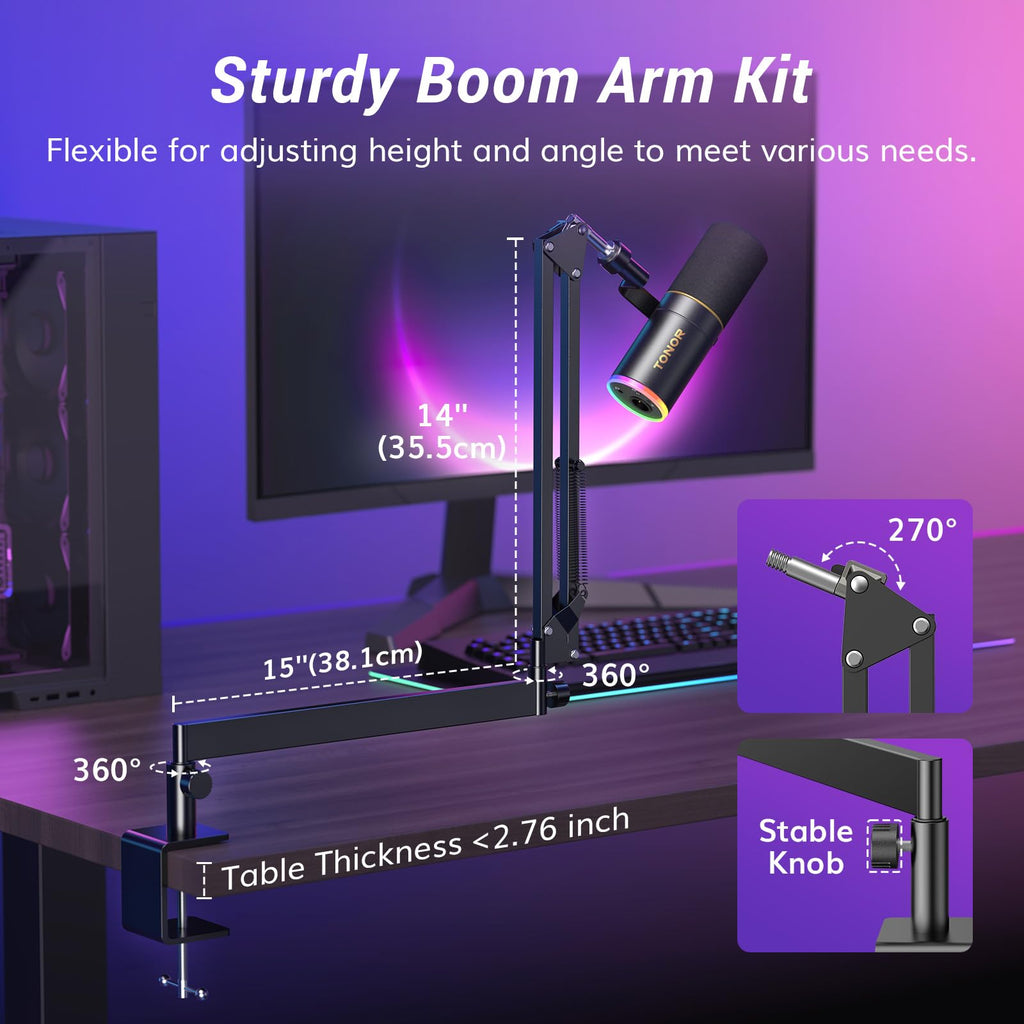 Black XLR USB Dynamic Podcast Microphone with Boom Arm P702