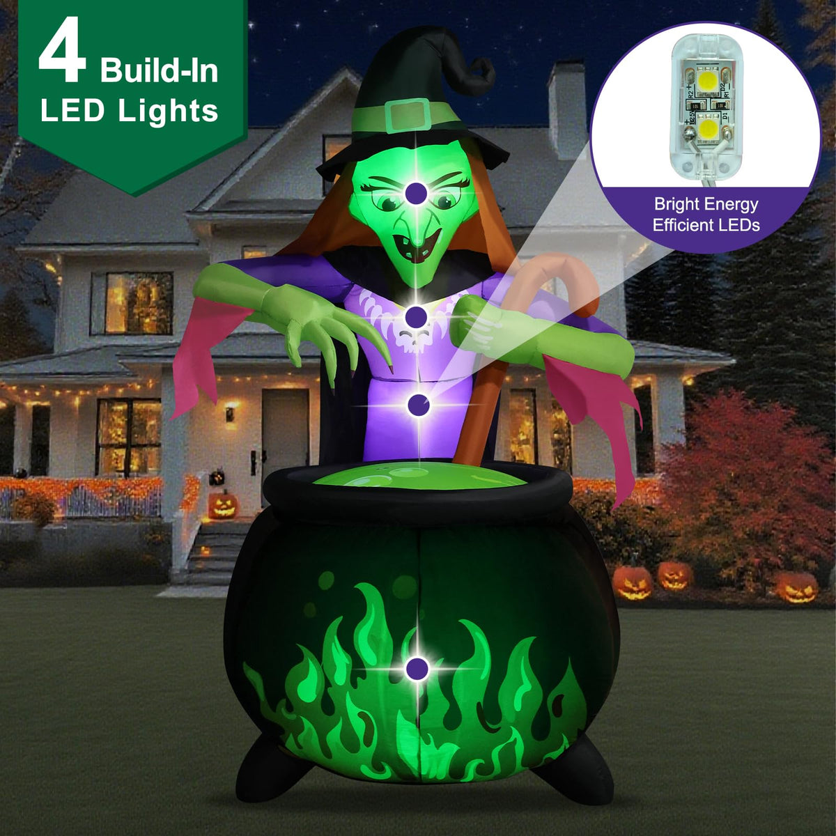 8Ft Tall Halloween Inflatable Witch Cauldron with 4 Led Lights O880