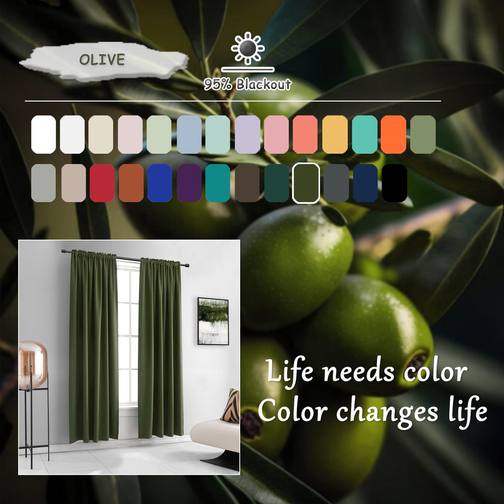 Olive Green 96 Inch Blackout Curtains, Set of 2 Panels U129939