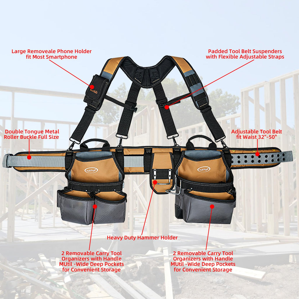 Khaki 28-Pocket Tool Belt and Suspenders I30818