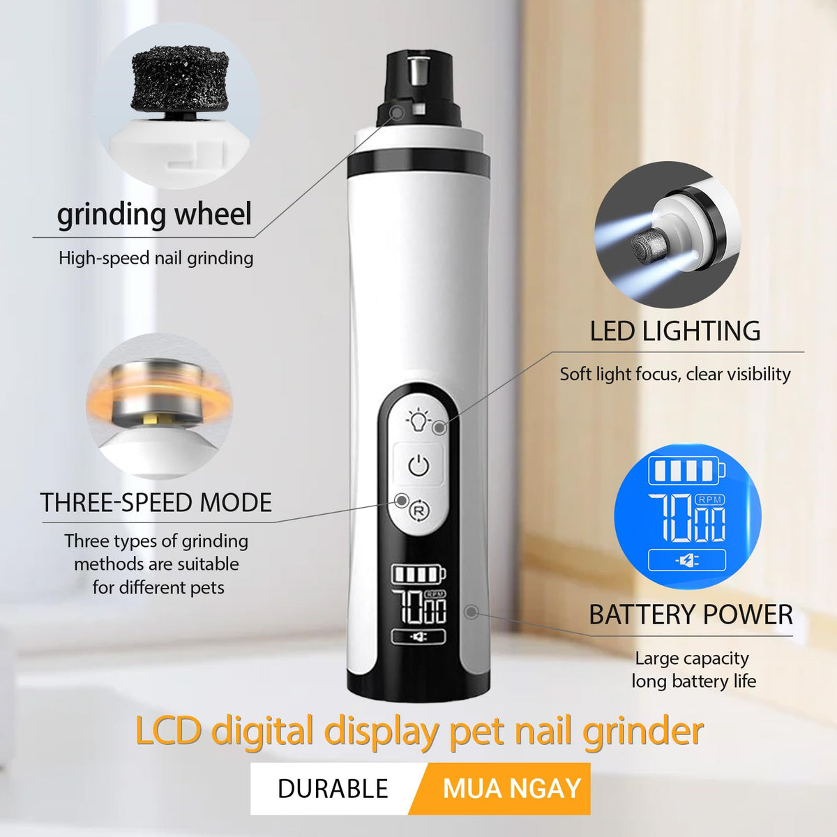 Rechargeable Silent Pet Nail Grinder Y6743