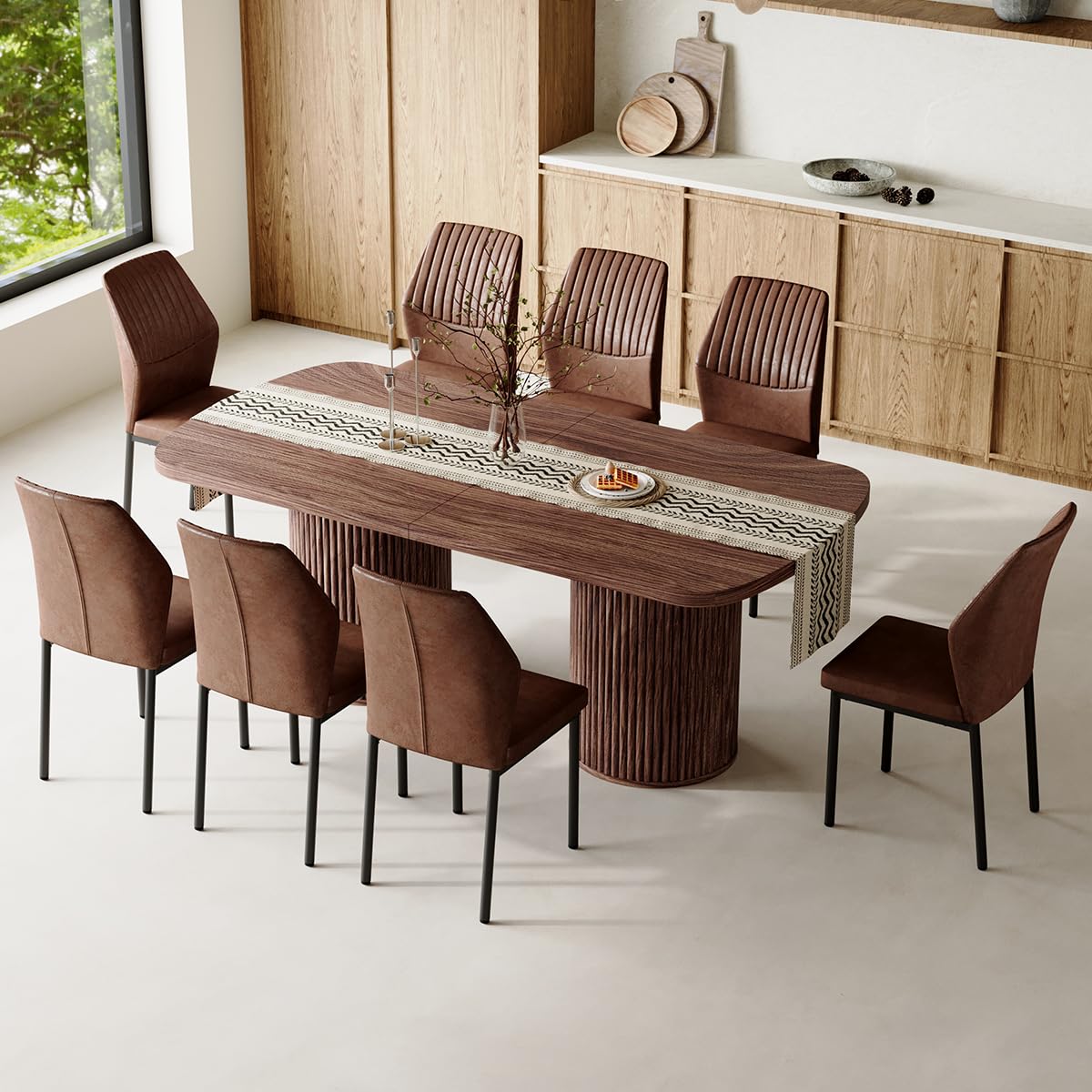 79" Rectangular Wood Dining Table Set for 8 with Cushioned Chairs N7787