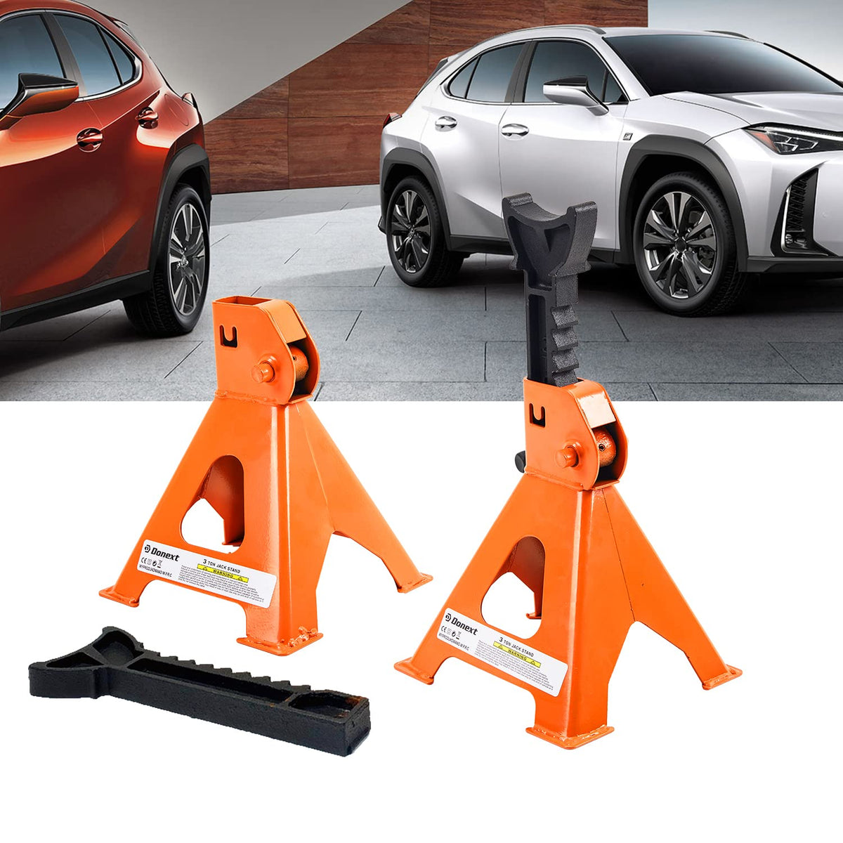 Steel Floor Jack and Orange Jack Stands R164