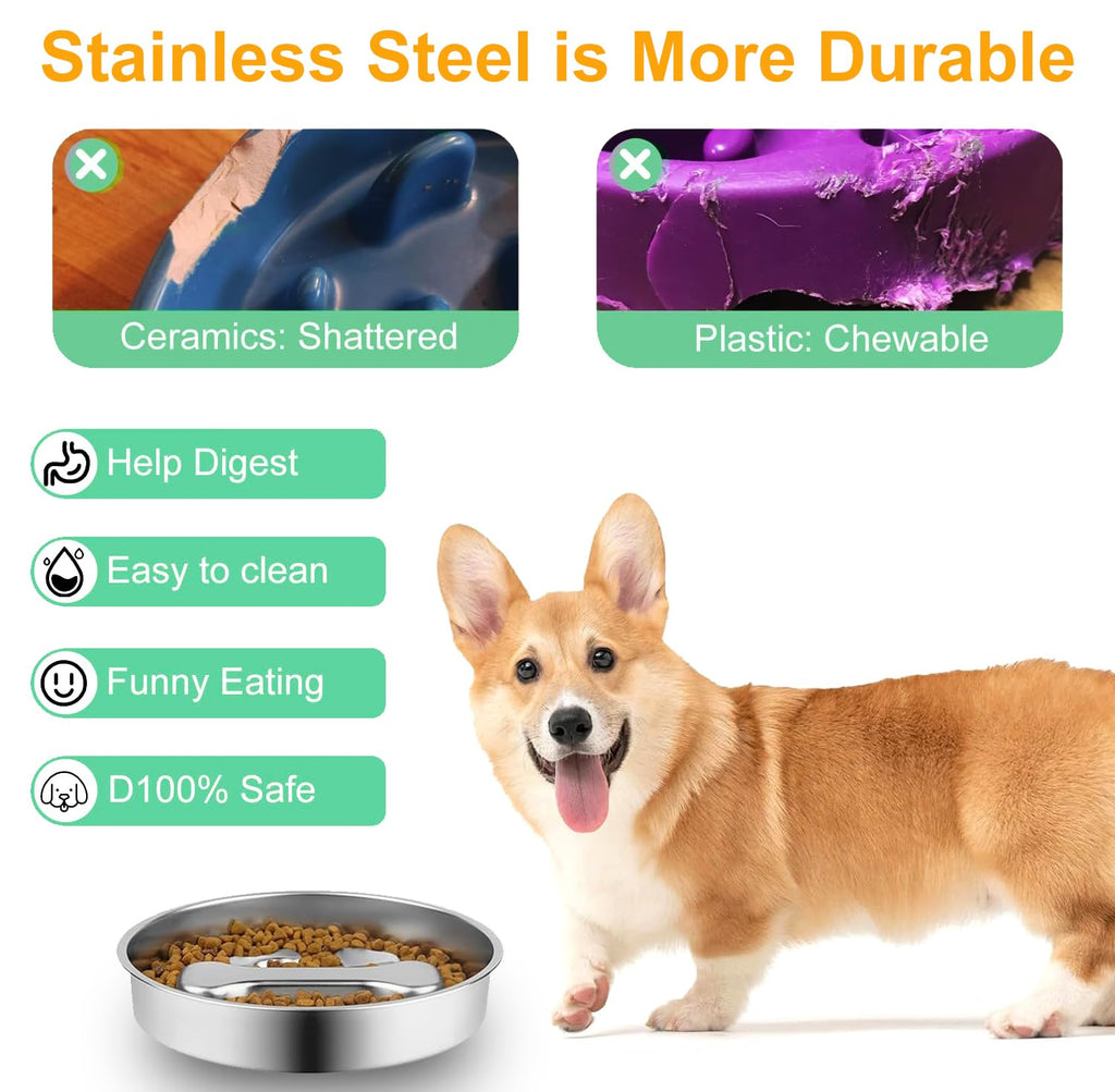 Stainless Steel Slow Feeder Dog Bowls, 2 Pcs O998112