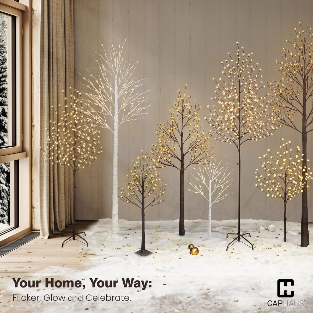 8 Ft White Pre-Lit Birch Tree with 132 Warm White LED L827