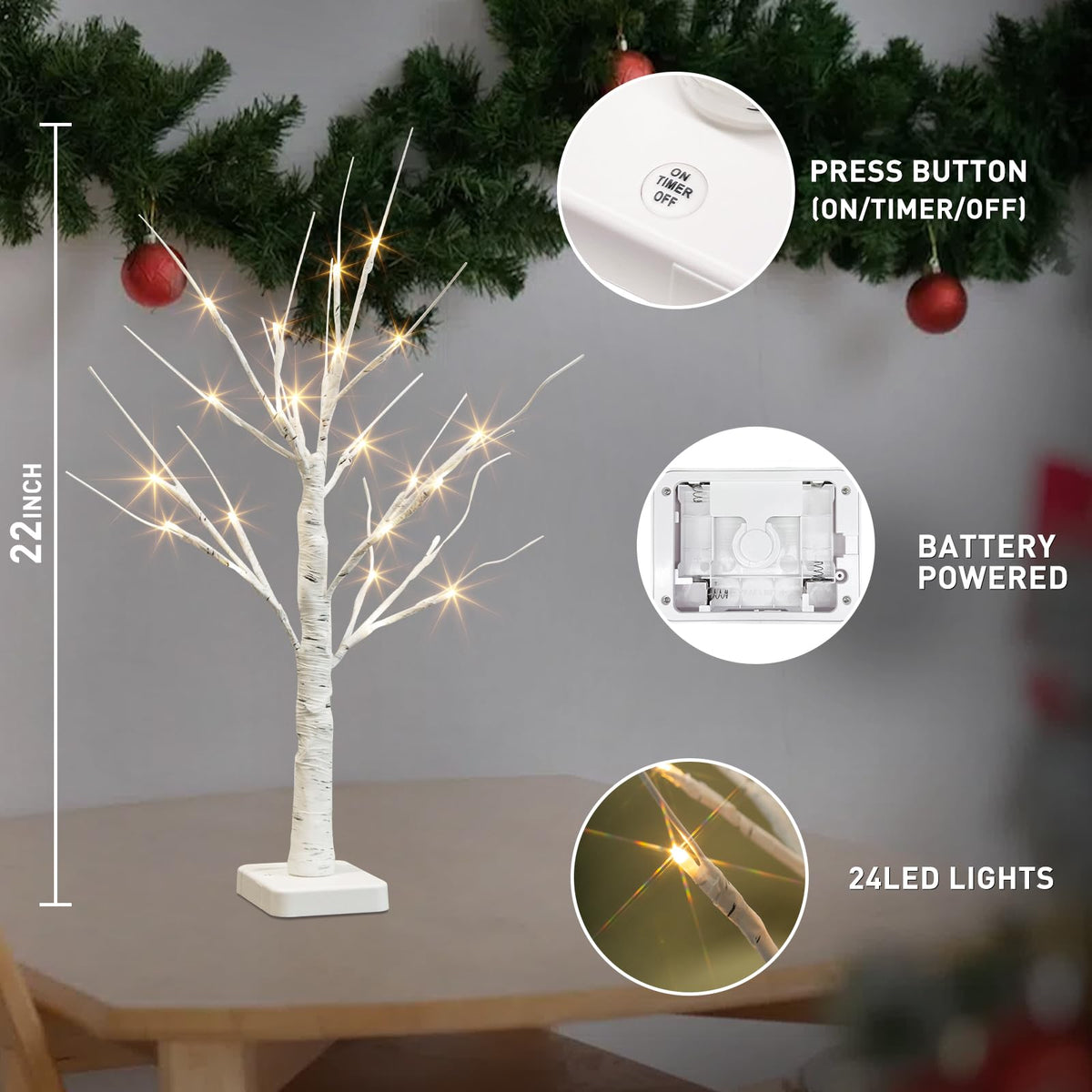 Lighted Birch Tree 2 Pack with 24 LED Battery Powered Timer Z503757