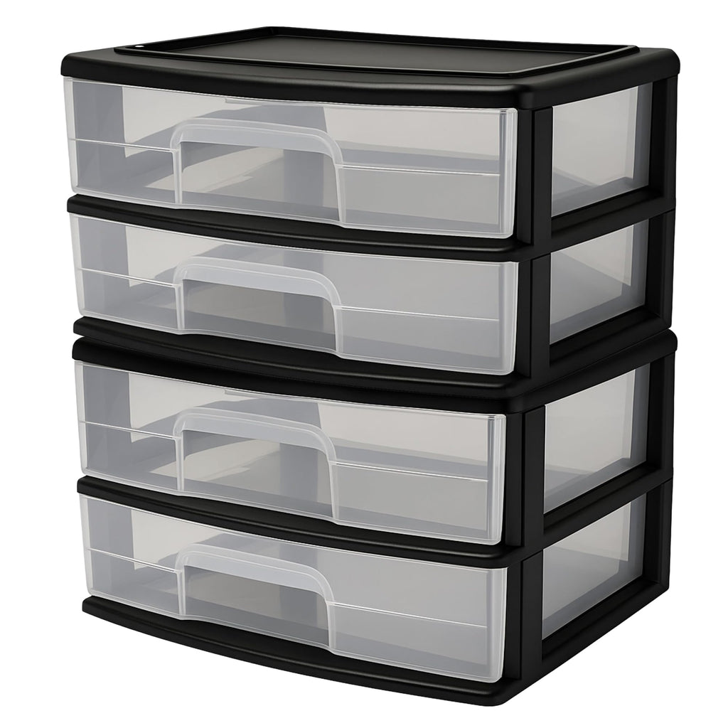 2-Tier Black Storage Drawer Tower, 2 Pack T847
