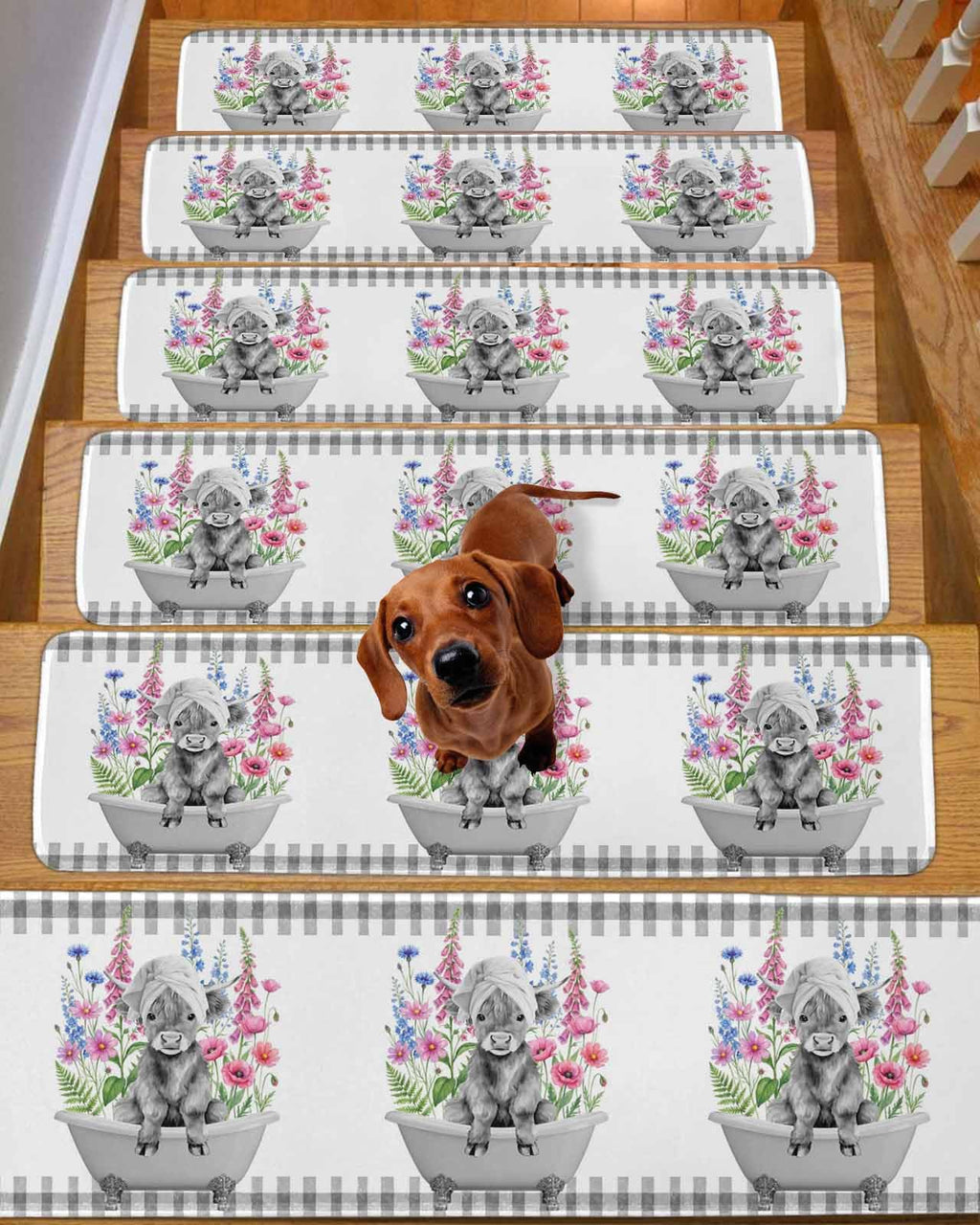 Pink Floral Non Slip Stair Treads 4 Pcs D43169