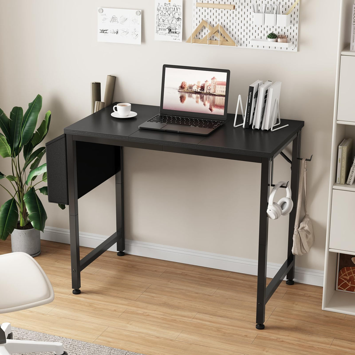 Black 32 Inch Small Desk with Storage Bag M590