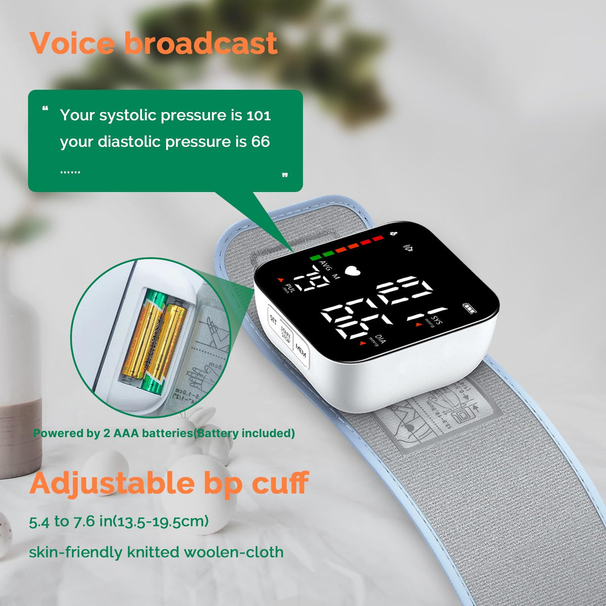 Wrist Blood Pressure Monitor Automatic Talking Digital LED Display M1626