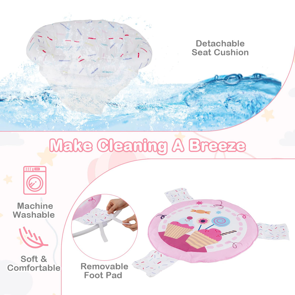 Pink Baby Bouncer Activity Center with Music Lights and Sounds N713984