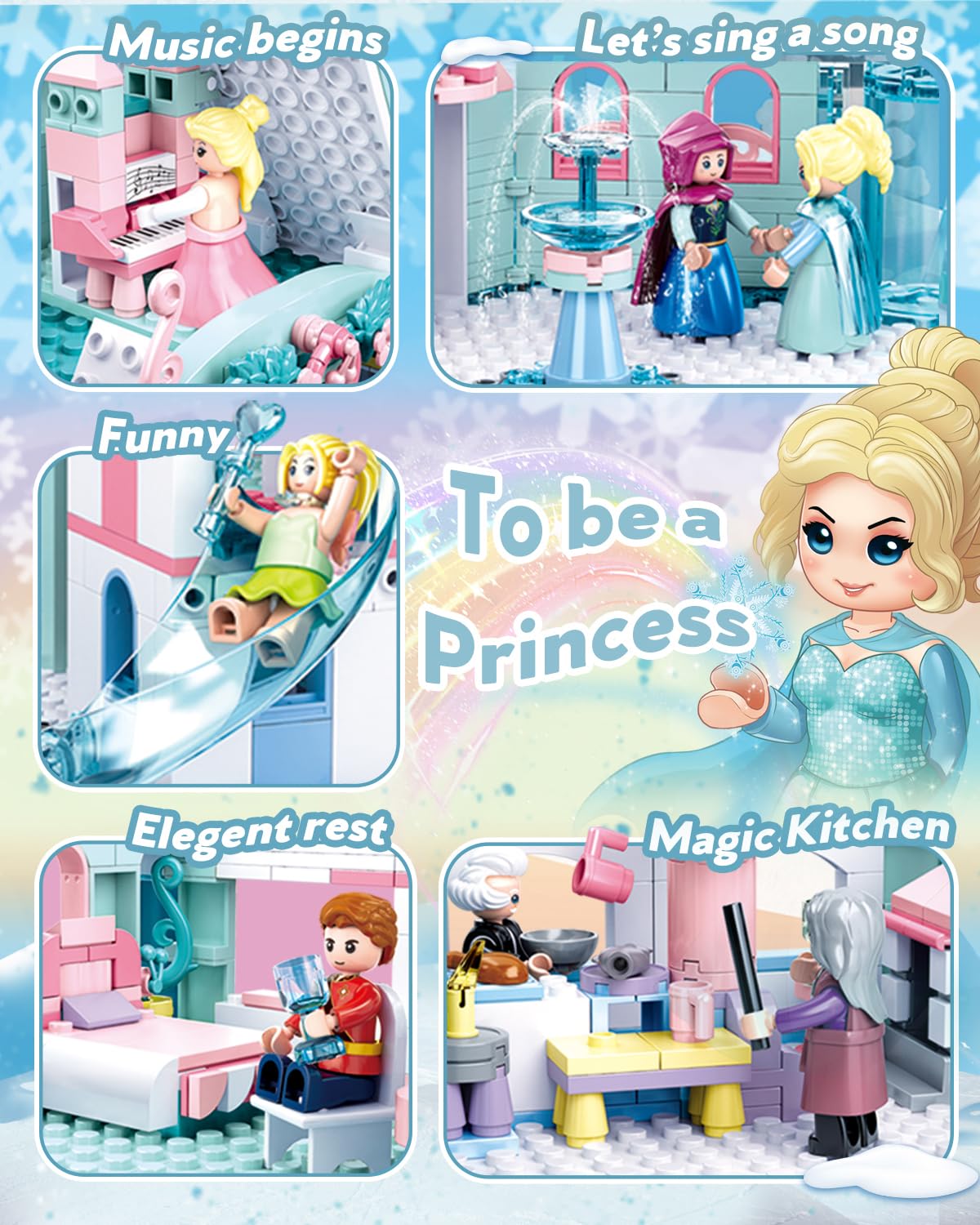Castle Building Set with Slide, Carriage & Sledge, 9 Minifigures, 1314 PCS O648
