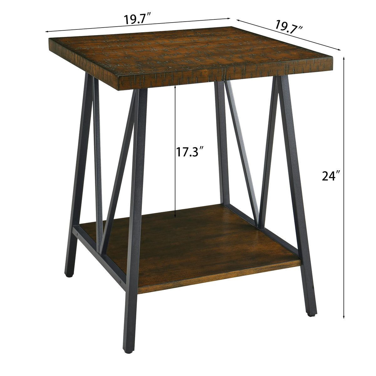 Mid Century Modern End Table with Storage, 2-Tier Open Shelves, Cherry Walnut N961
