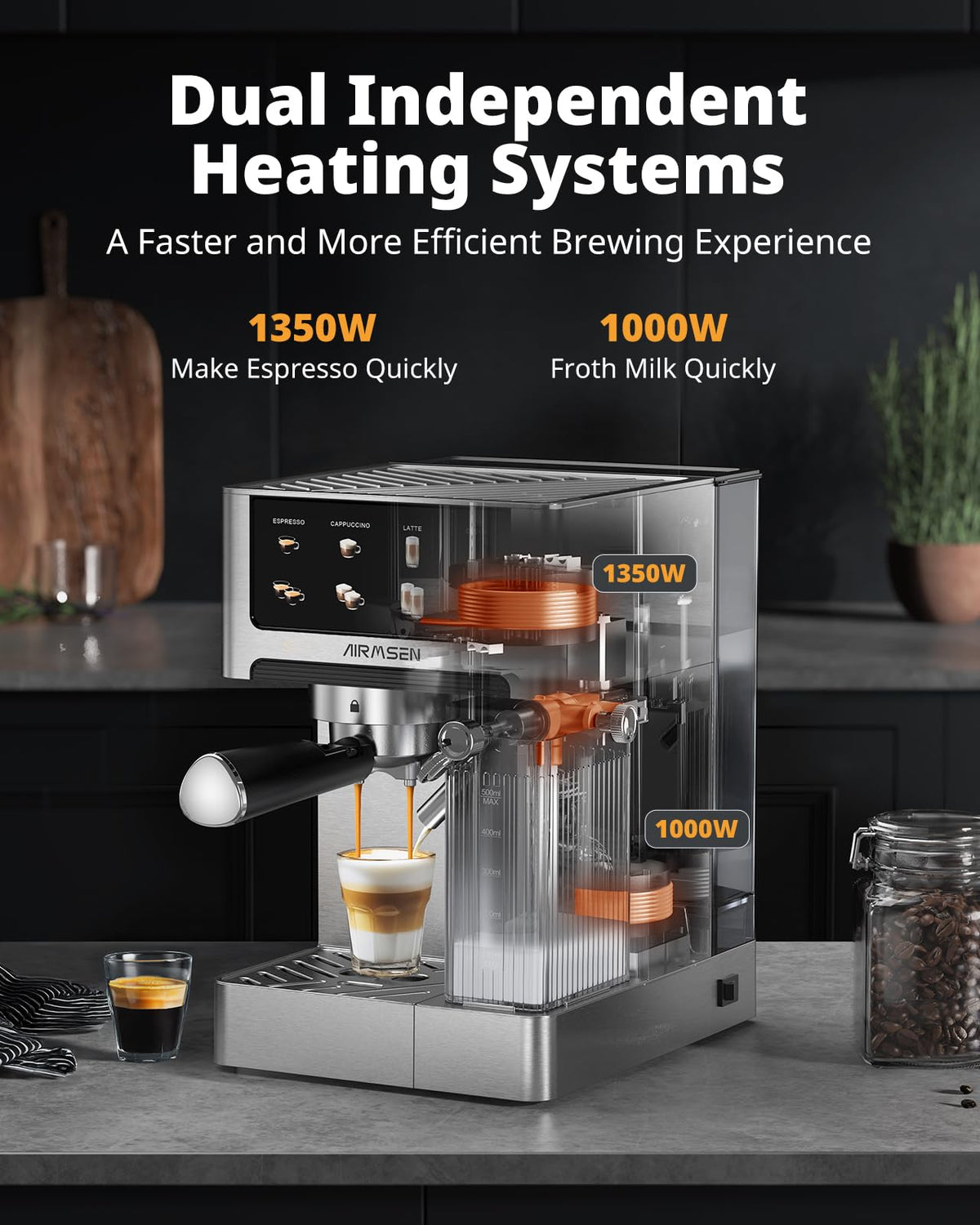 20 Bar Espresso Machine with Milk Frother, Stainless Steel, 60oz Water Tank B286086