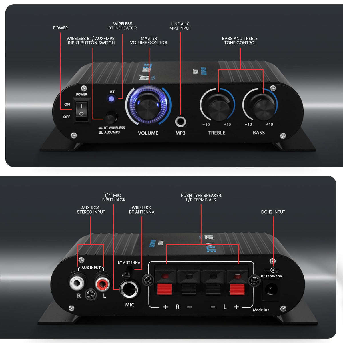 90W Dual Channel Mini Portable Power Stereo Sound Receiver I19830