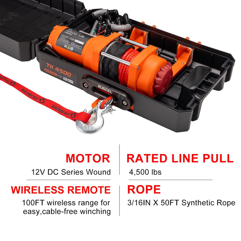 Portable 12V DC Electric Utility Winch 4500lb with Synthetic Rope V407