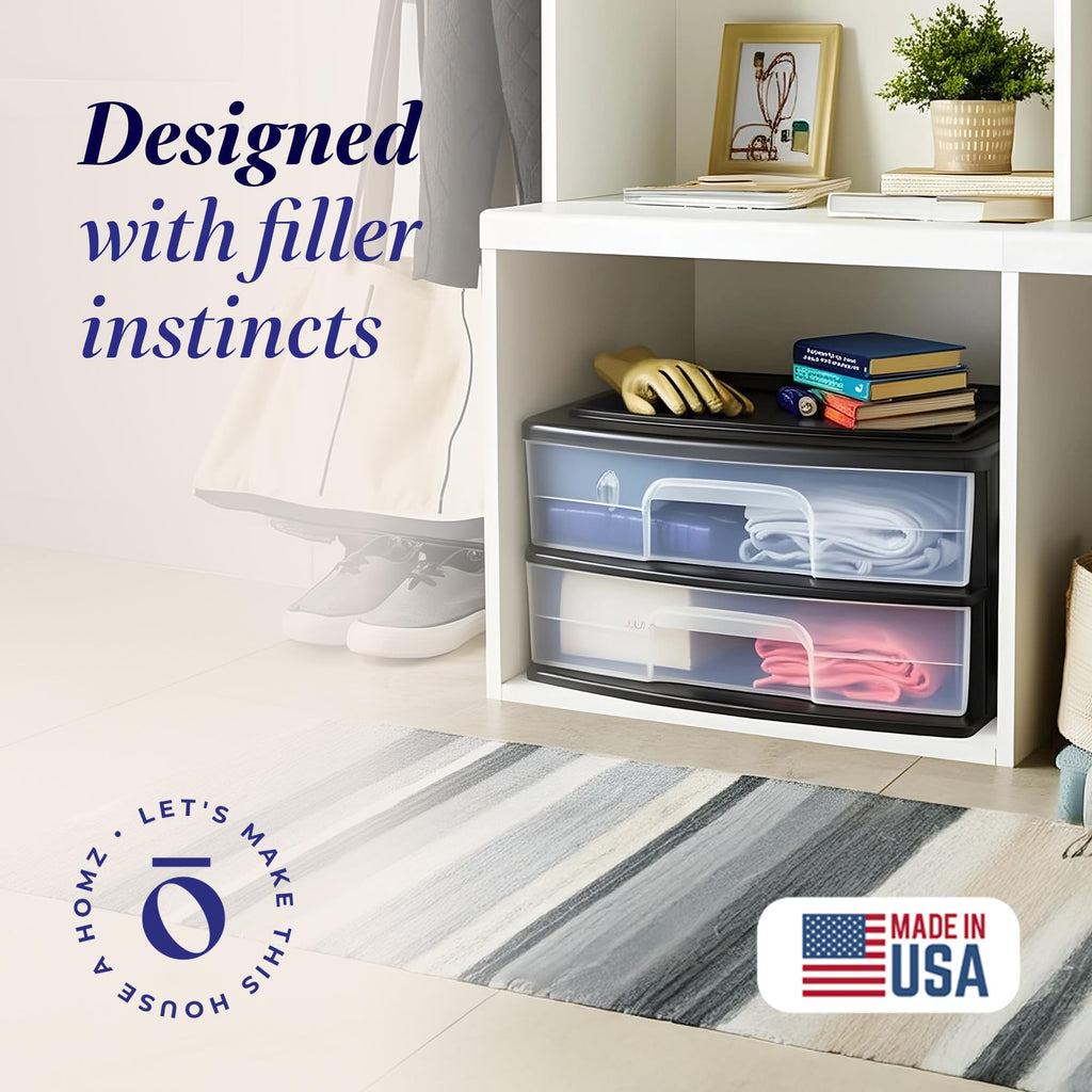 2-Tier Black Storage Drawer Tower, 2 Pack T847