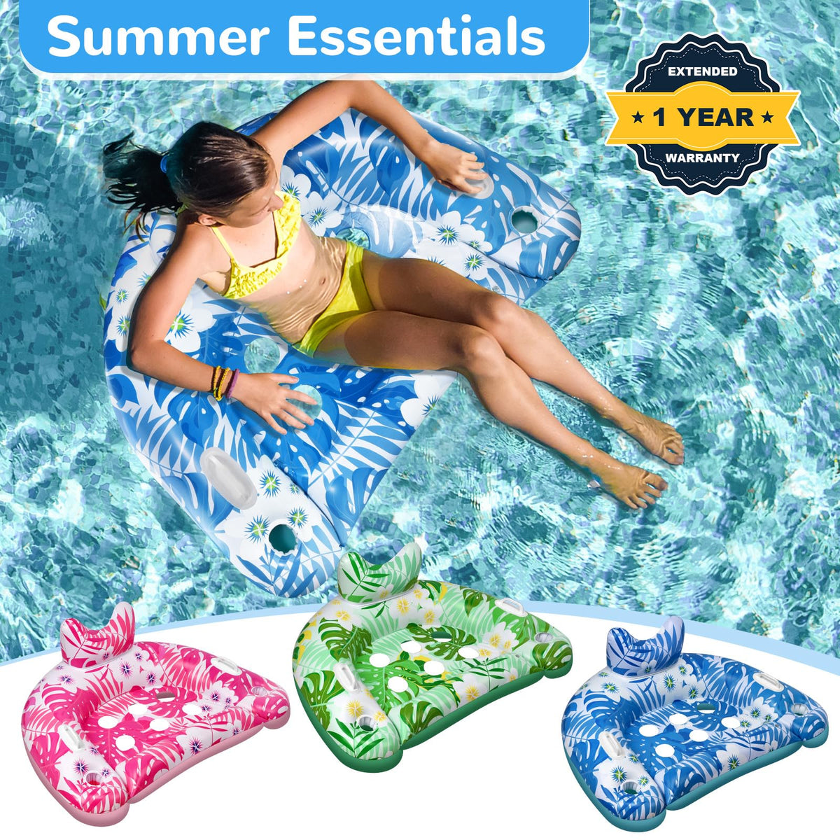 3 Packs Inflatable Pool Floats with Cupholders P1050
