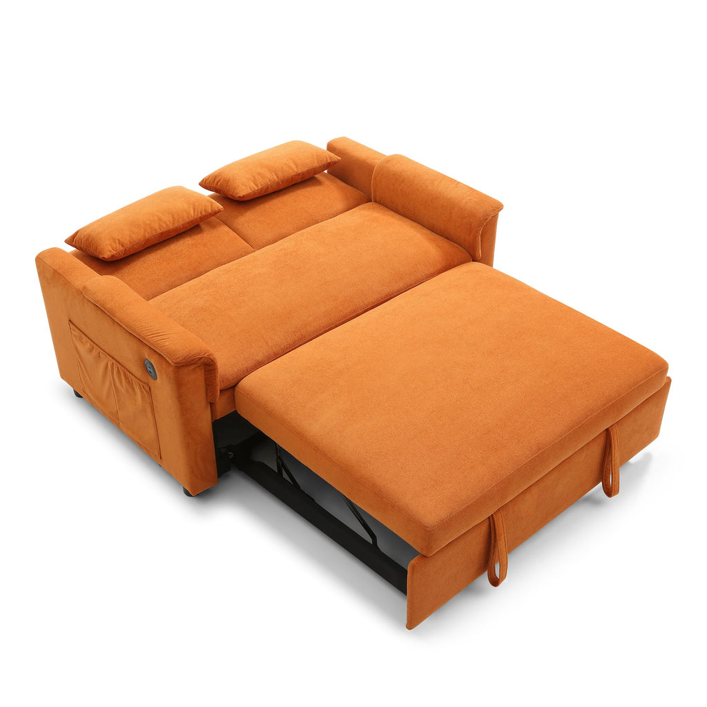 Orange Velvet Sleeper Sofa M499