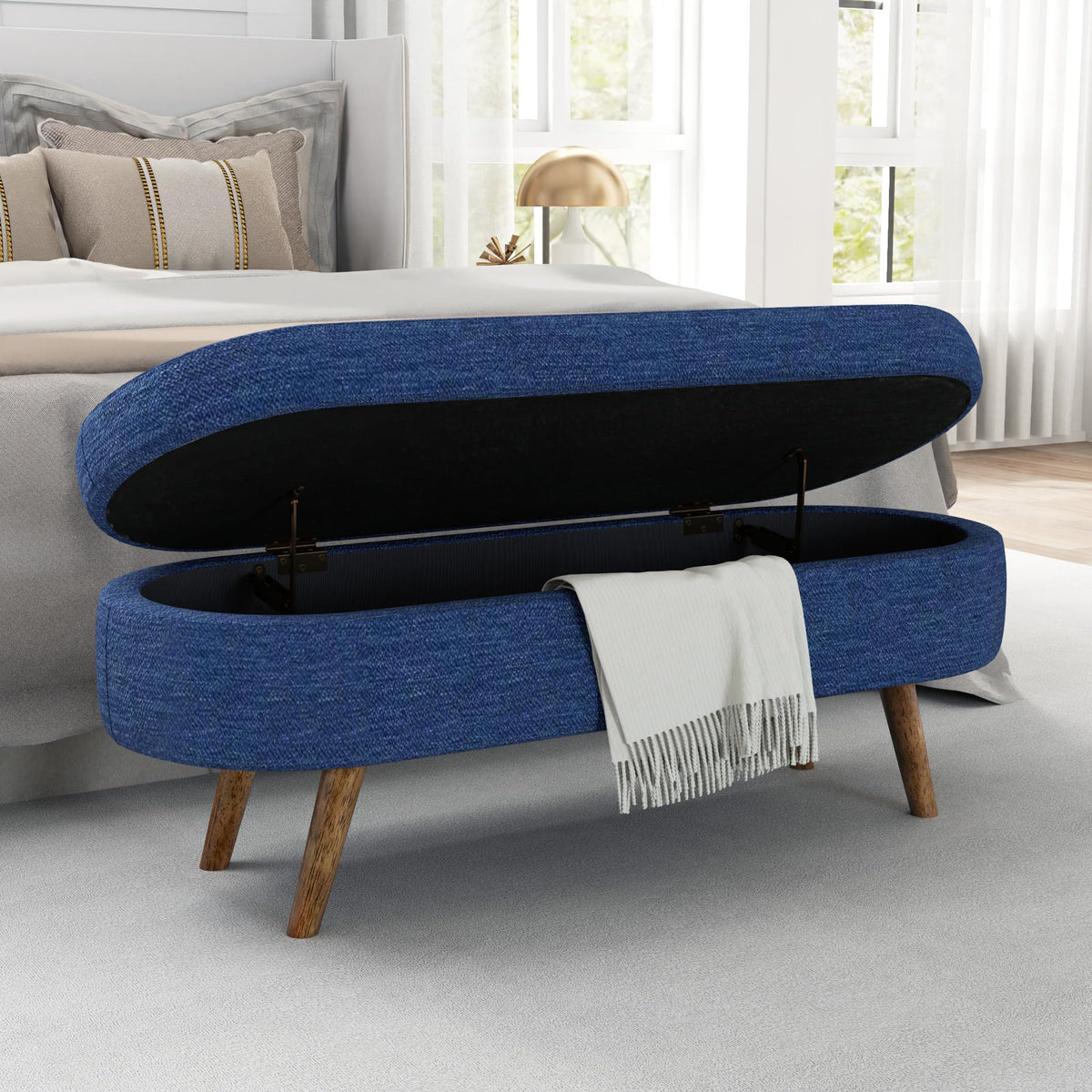 Oval Storage Bench with Rubber Wood Legs Z77234