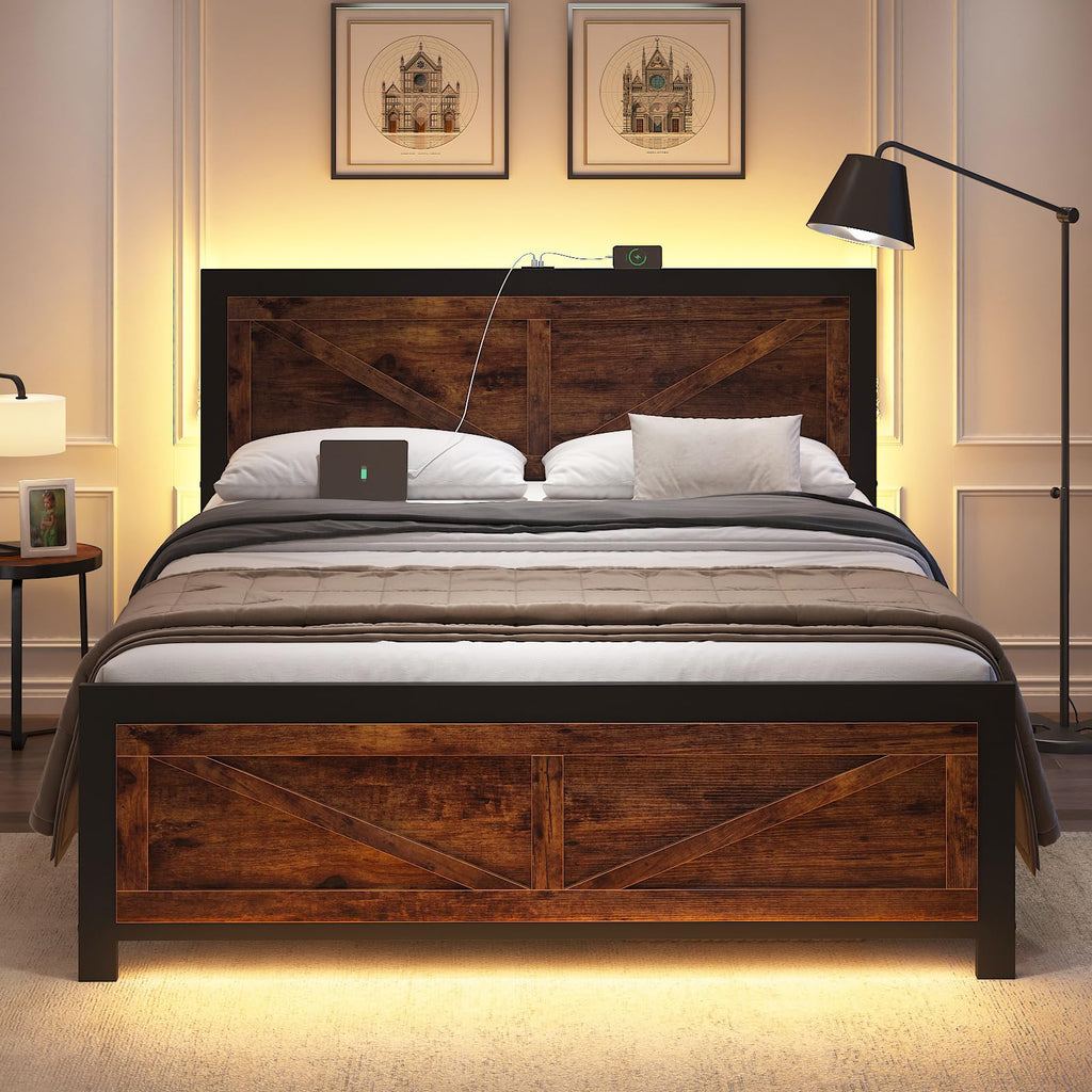 King Size Led Bed Frame with USB Charging Station M2737