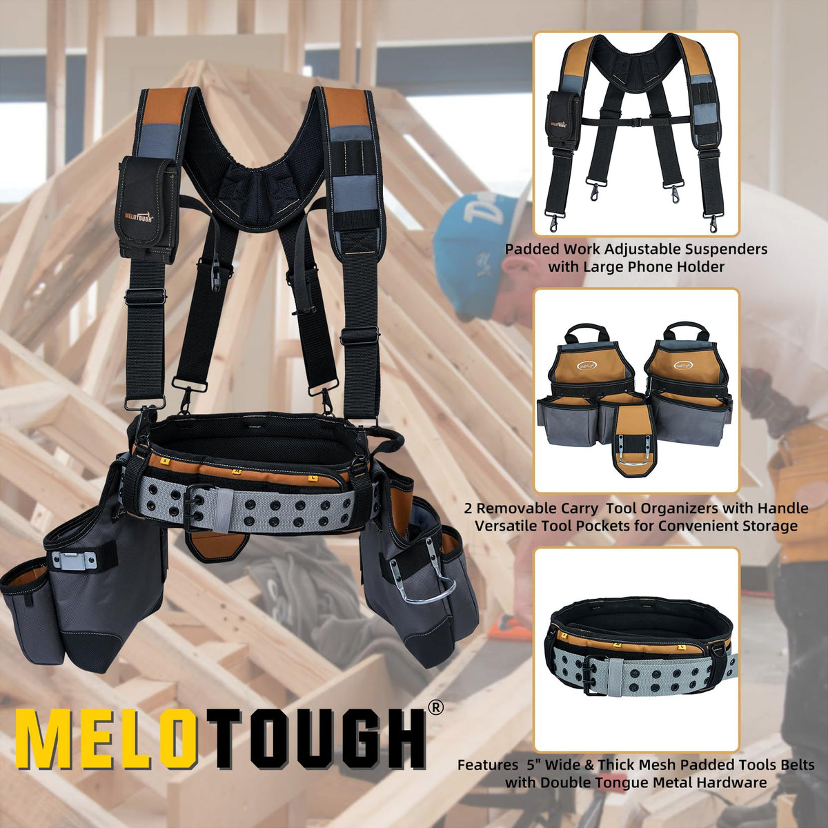 Khaki 28-Pocket Tool Belt and Suspenders I30818