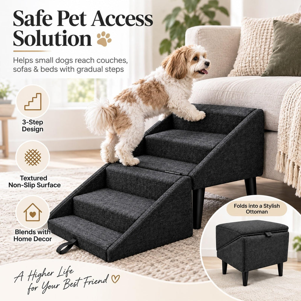 Foldable Dog Stairs Ottoman 2 in 1 Storage Pet Steps N96788