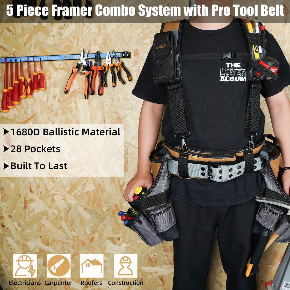 Khaki 28-Pocket Tool Belt and Suspenders I30818