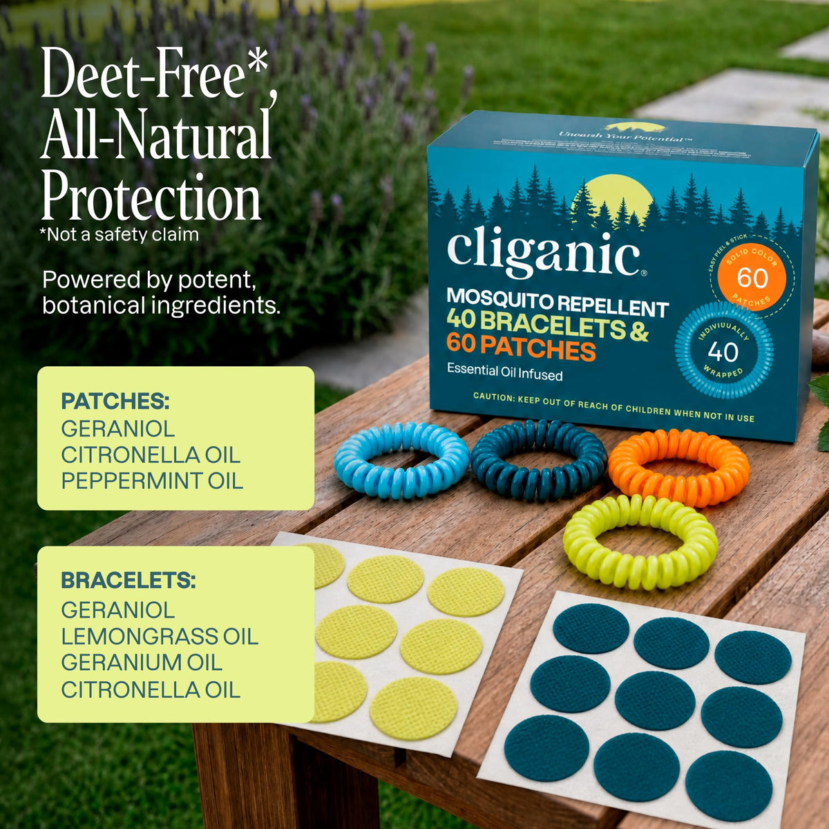 Mosquito Repellent Bracelets & Stickers, 40 Bands & 60 Patches A8453
