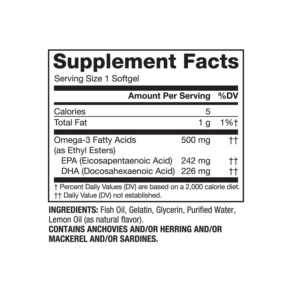 Omega-3 500 mg Fish Oil Lemon 120 Softgels U5959