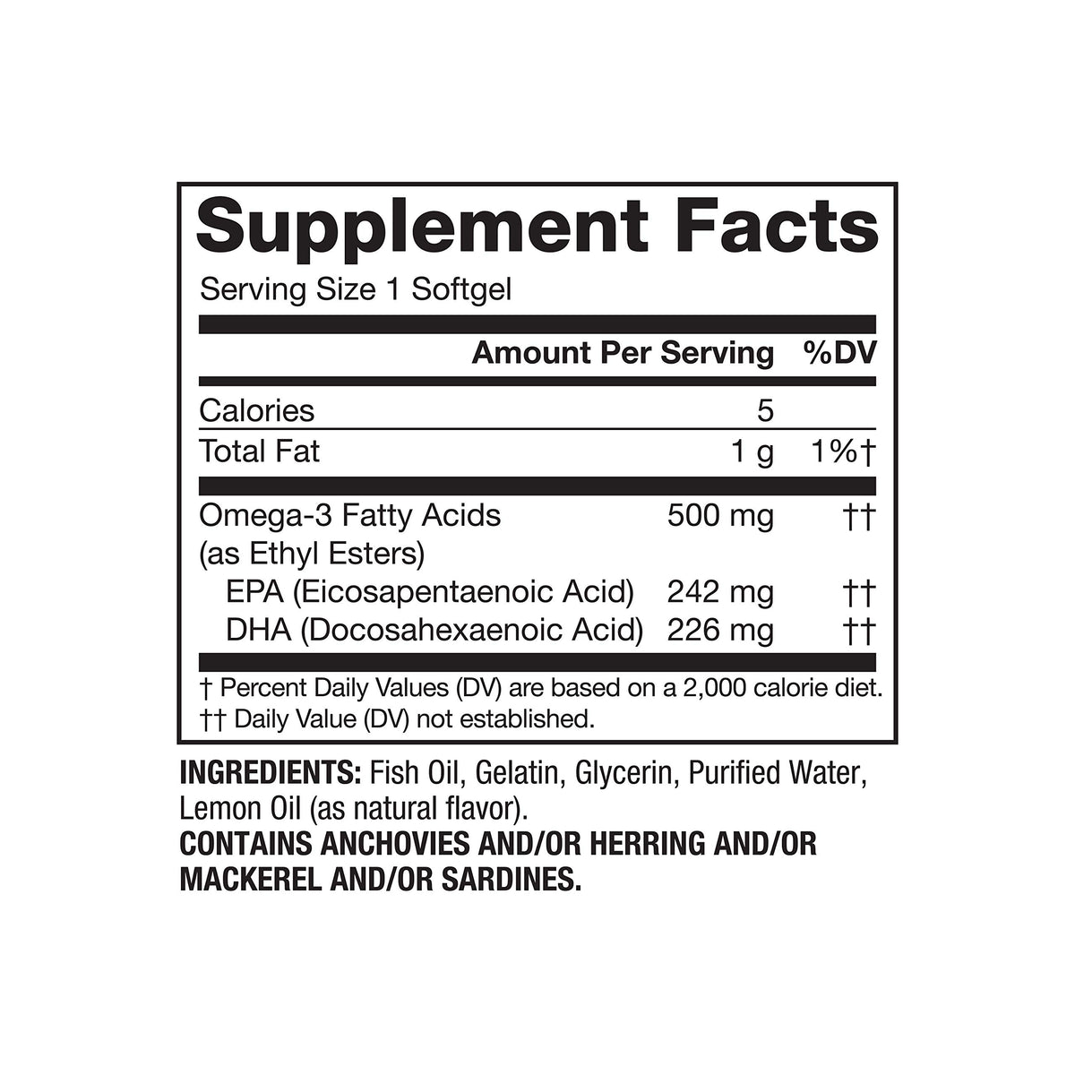 Omega-3 500 mg Fish Oil Lemon 120 Softgels U5959