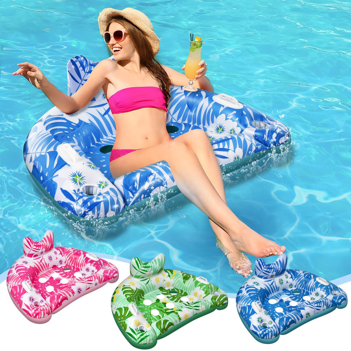 3 Packs Inflatable Pool Floats with Cupholders P1050