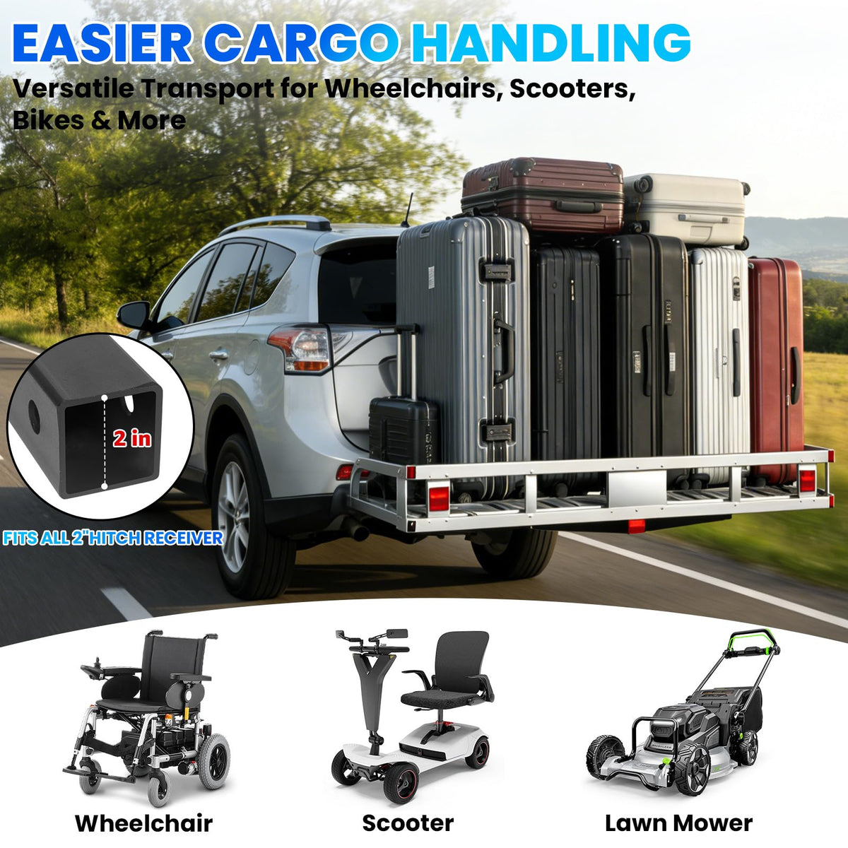 52"x31"x10" Aluminum Hitch Cargo Carrier with Ramp D782