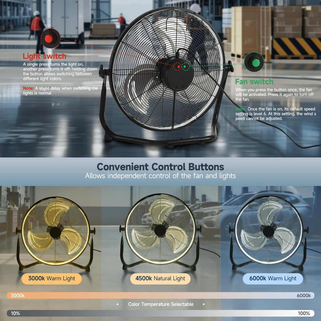 20" High Velocity Metal Floor Fan with Light D45313