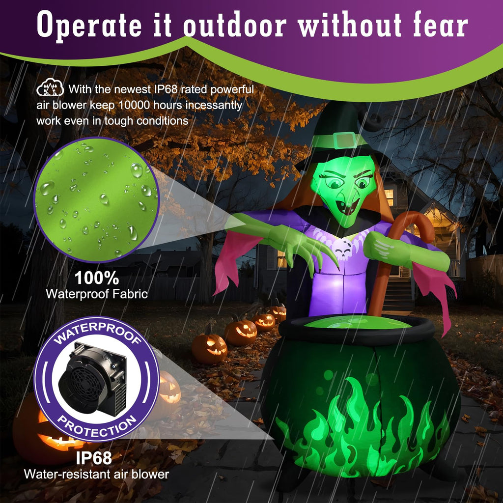 8Ft Tall Halloween Inflatable Witch Cauldron with 4 Led Lights O880