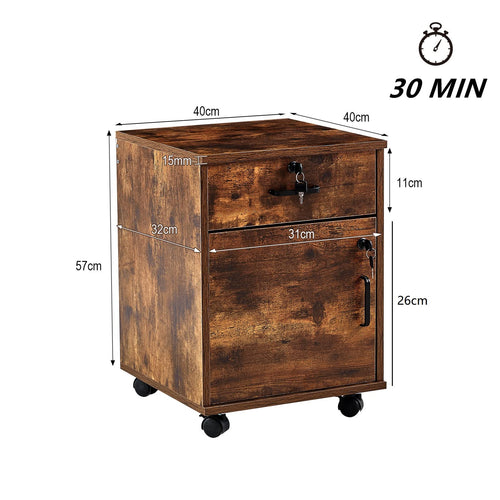1 Drawer Wood File Cabinet with Lock and Wheels T387