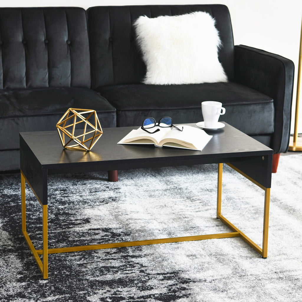 Black Oak Finish Coffee Table with Iron Base K186329