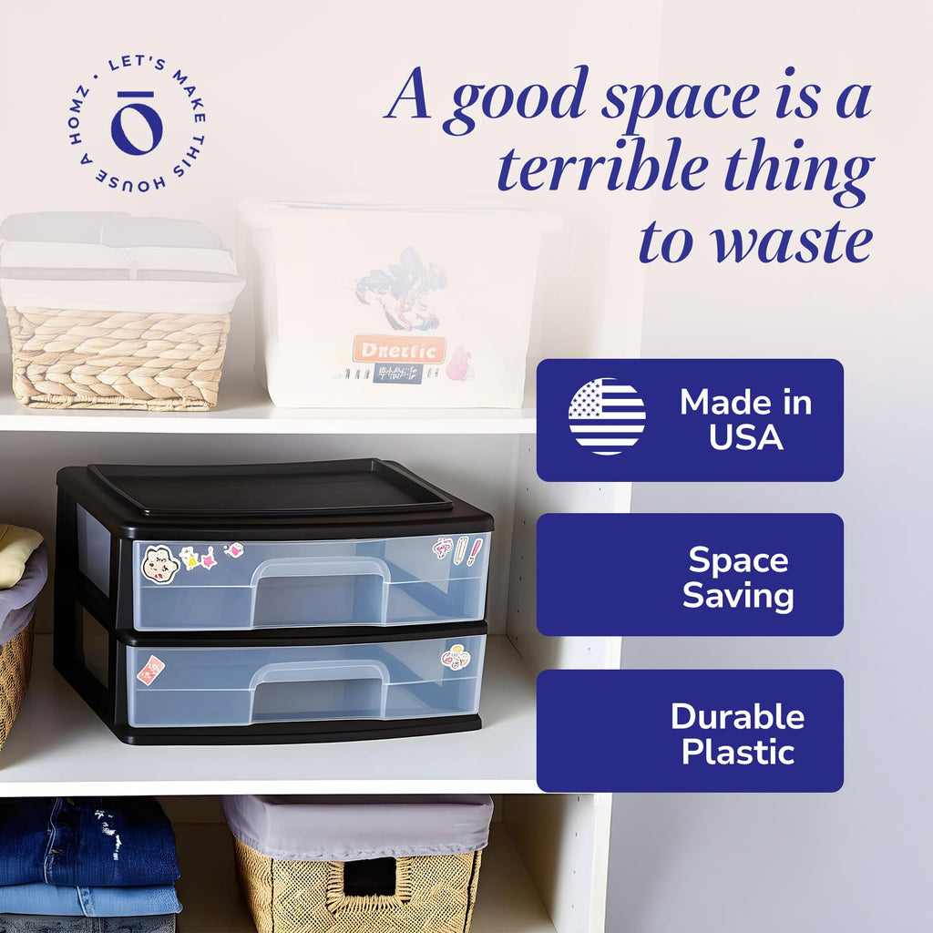 2-Tier Black Storage Drawer Tower, 2 Pack T847