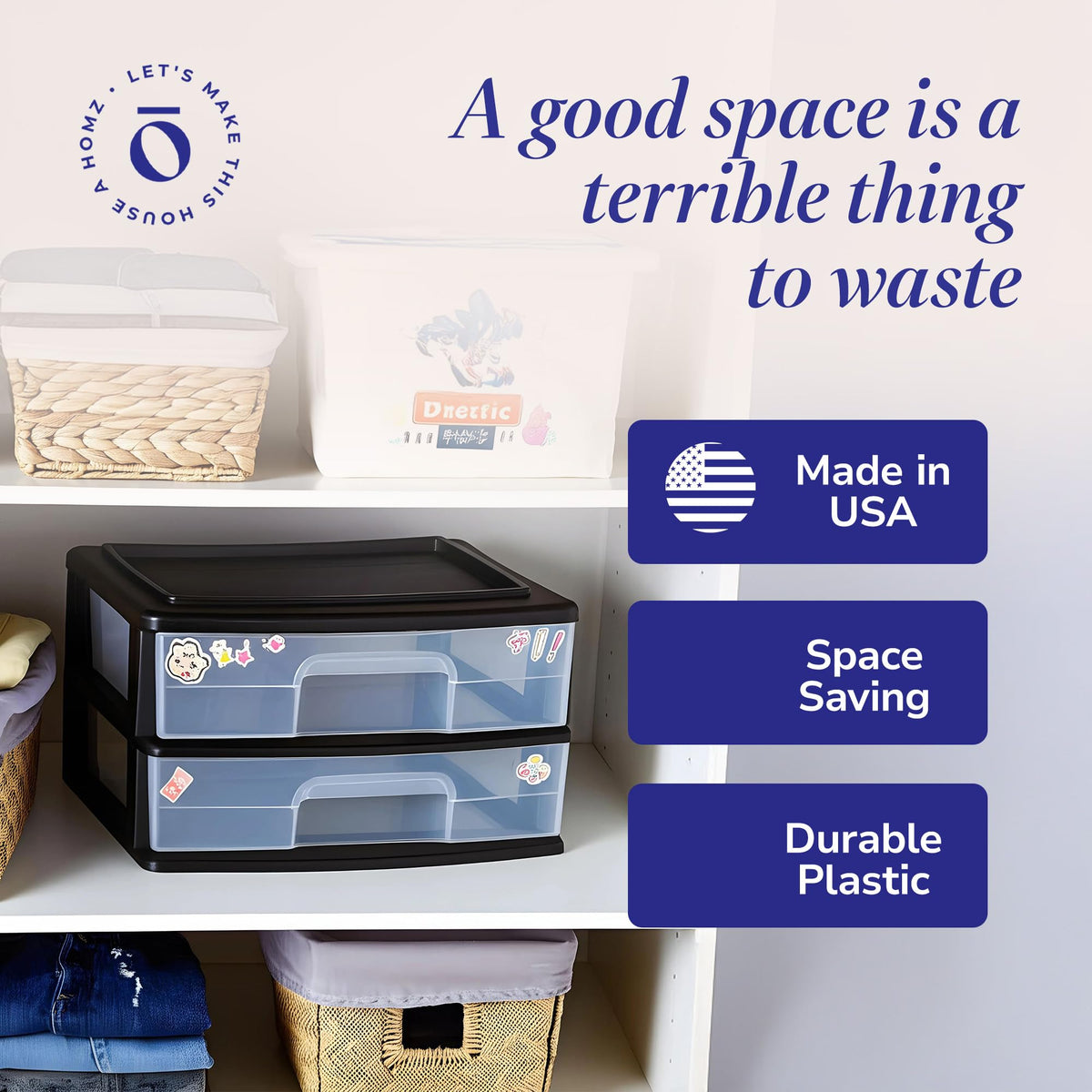 2-Tier Black Storage Drawer Tower, 2 Pack T847