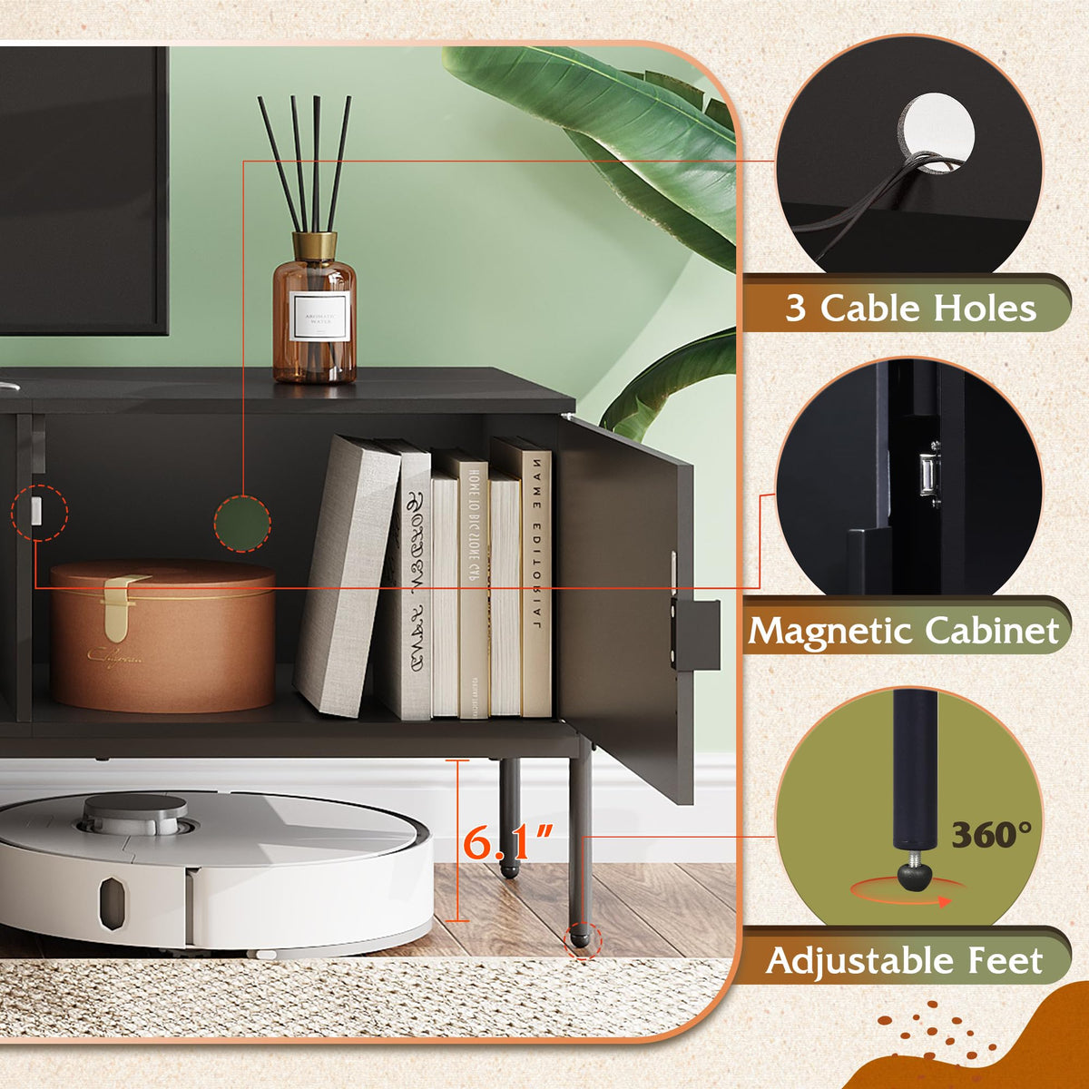 Black TV Stand with Metal Legs D713