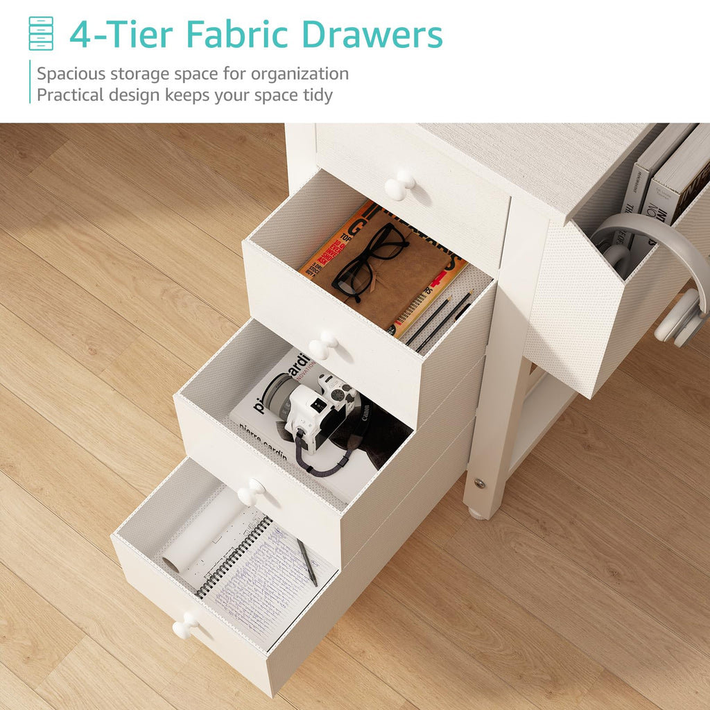 White L Shaped Computer Desk with Drawers and Storage Shelves, 47 Inch Reversible Corner Desk with Power Outlet S339800