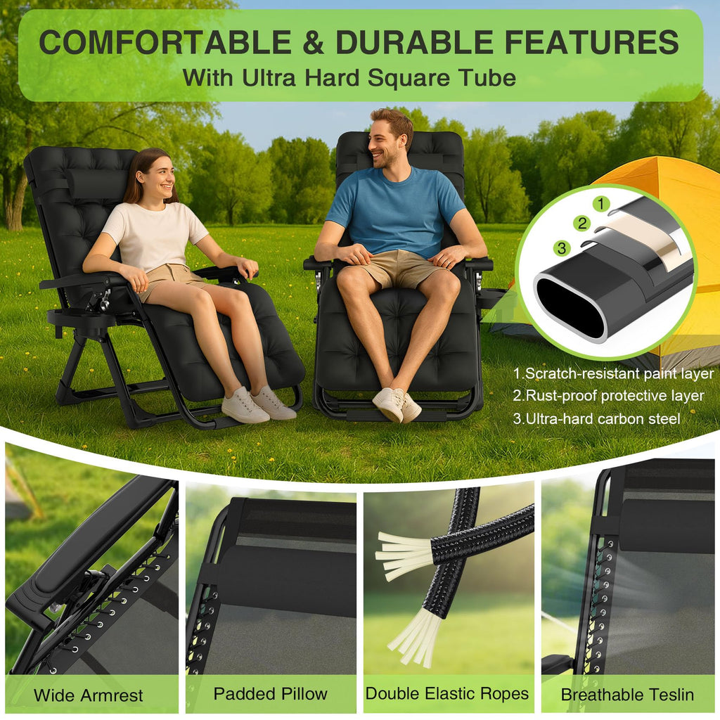 Zero Gravity Reclining Camping Chair Set of 2 with Cushion U4758